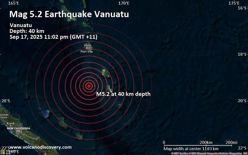 Significant 5.2 quake hits near Isangel, Tafea Province, Vanuatu