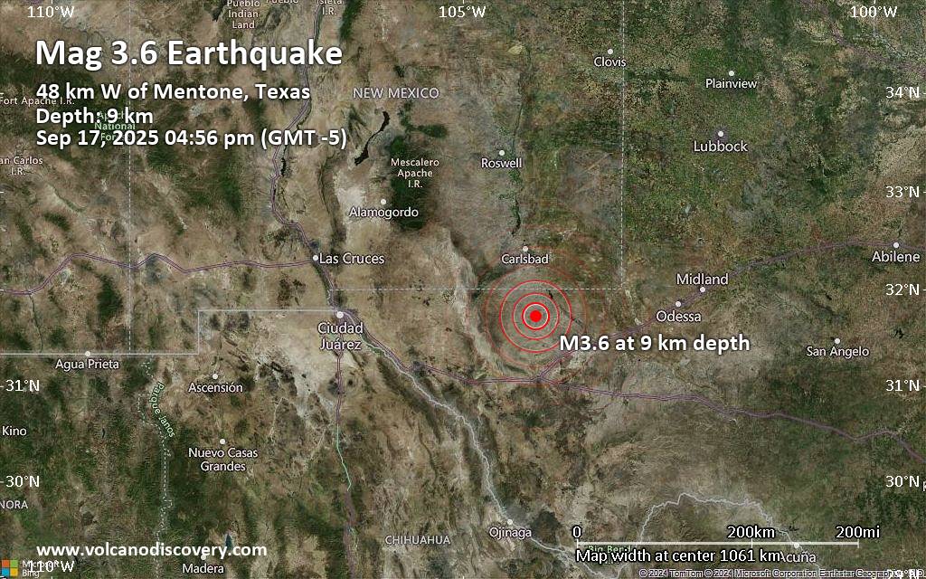 Small 3.6 quake hits near Carlsbad, Eddy County, New Mexico, USA