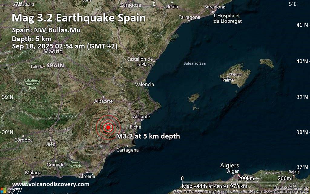 Magnitude 3.2 earthquake strikes near Caravaca, Murcia, Spain