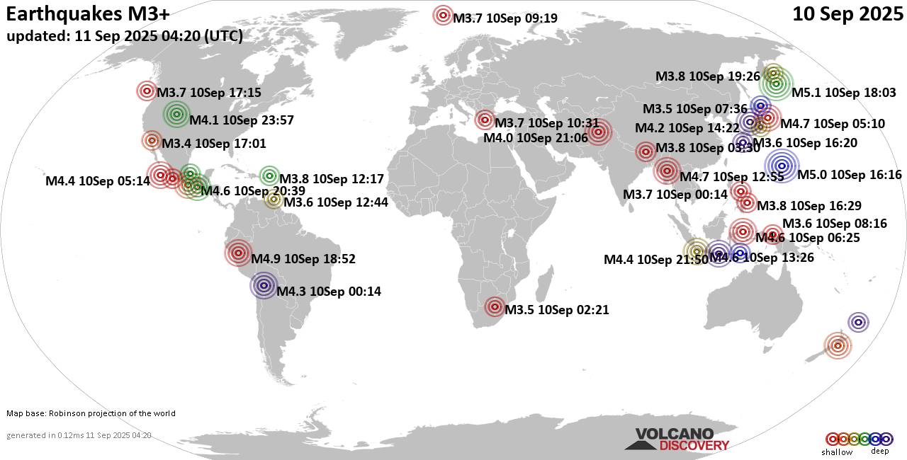 World Earthquake Report for Wednesday, 10 September 2025