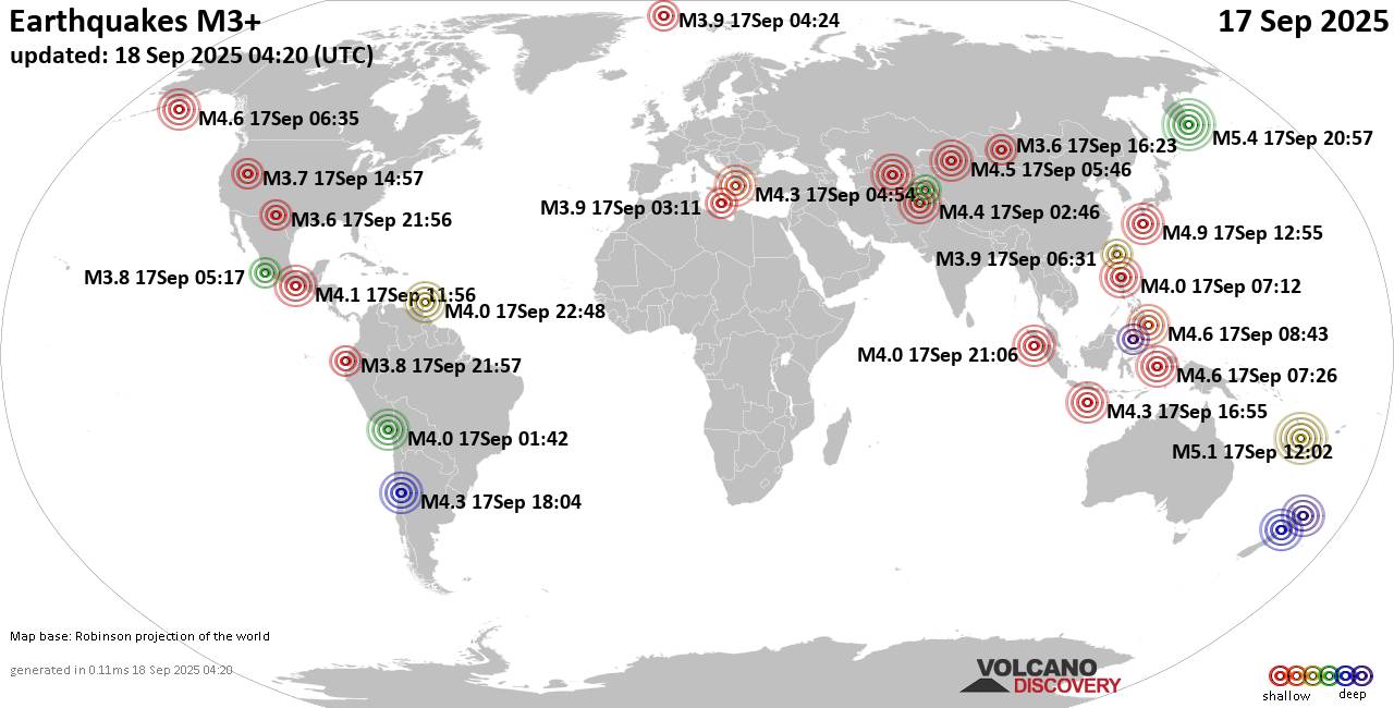 World Earthquake Report for Wednesday, 17 September 2025