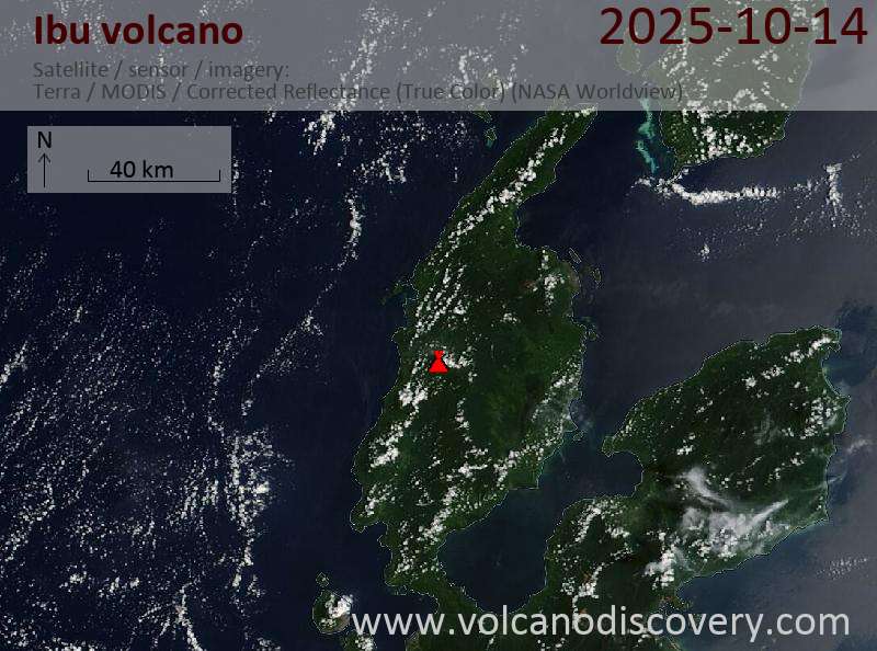 Satellite image of Ibu volcano on 14 Oct 2025