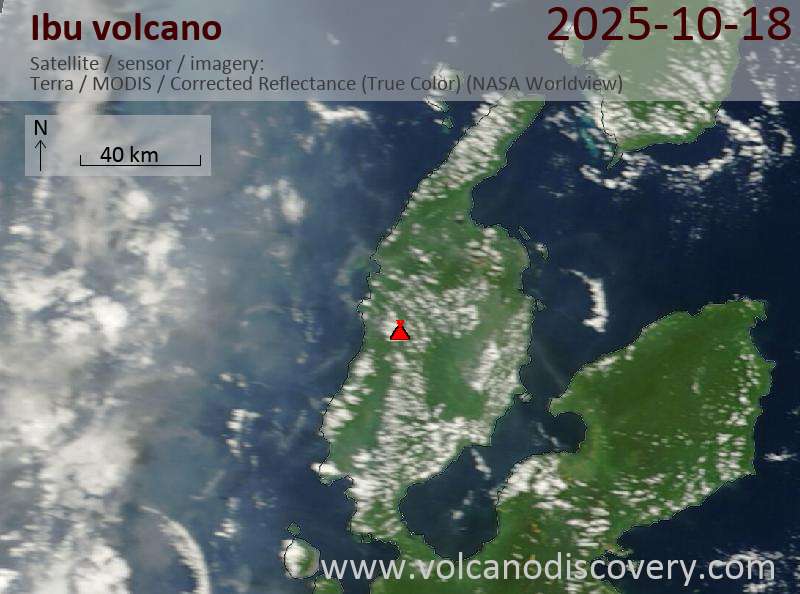 Satellite image of Ibu volcano on 18 Oct 2025