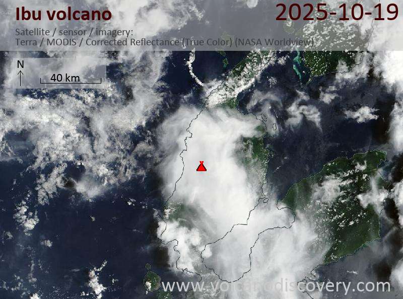 Satellite image of Ibu volcano on 19 Oct 2025