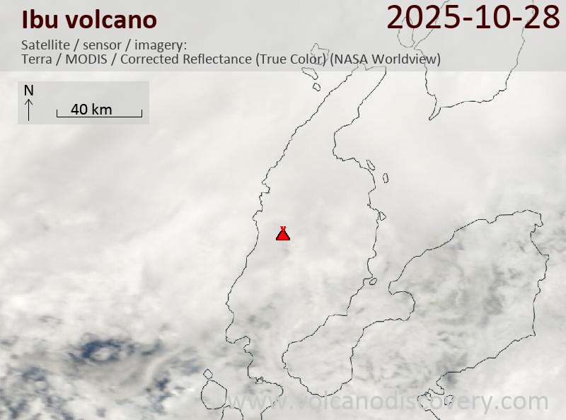 Satellite image of Ibu volcano on 28 Oct 2025
