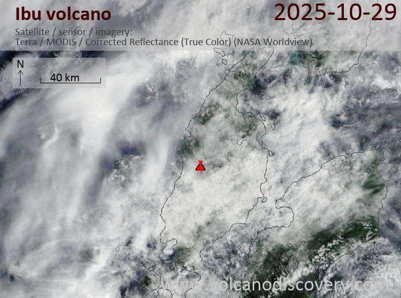 Satellite image of Ibu volcano on 29 Oct 2025