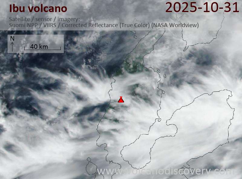Satellite image of Ibu volcano on 31 Oct 2025