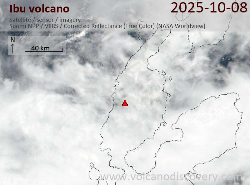 Satellitenbild des Ibu Vulkans am  8 Oct 2025