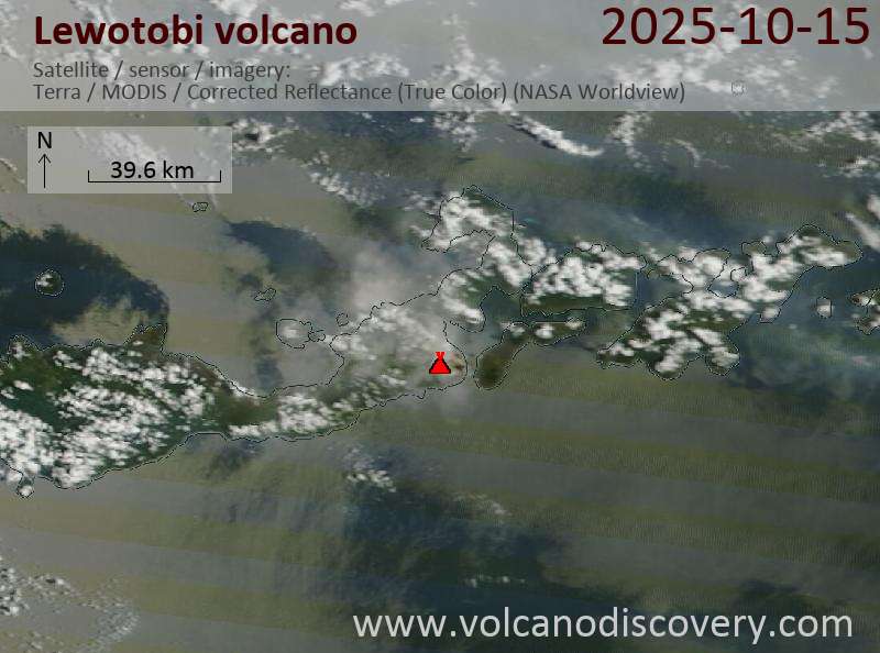 Satellite image of Lewotobi volcano on 16 Oct 2025