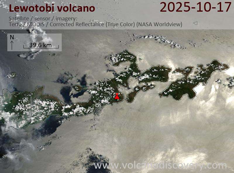 Satellitenbild des Lewotobi Vulkans am 17 Oct 2025