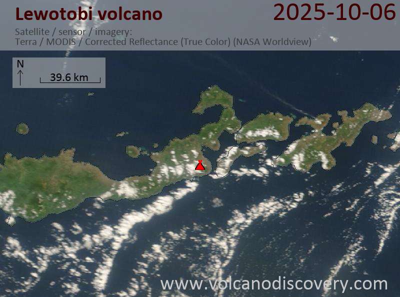 Satellite image of Lewotobi volcano on  6 Oct 2025