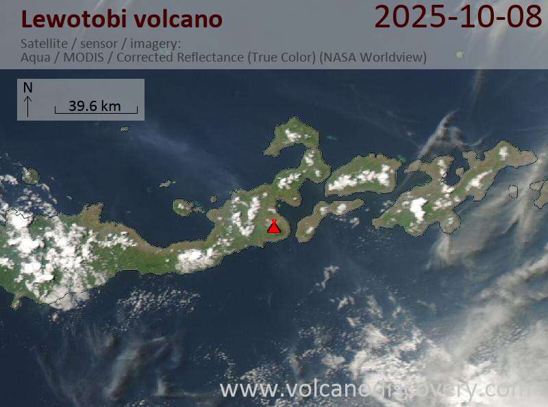 Satellitenbild des Lewotobi Vulkans am  8 Oct 2025
