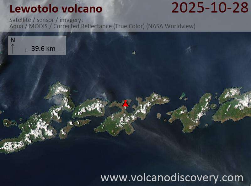 Satellite image of Lewotolo volcano on 28 Oct 2025