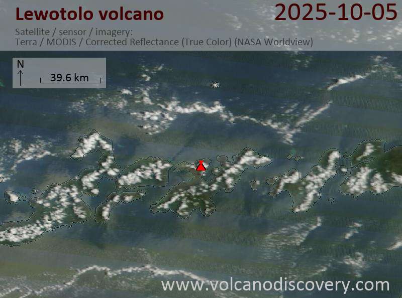 Satellite image of Lewotolo volcano on  5 Oct 2025