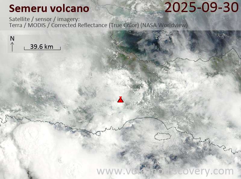 Satellite image of Semeru volcano on  1 Oct 2025