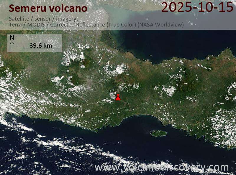 Satellite image of Semeru volcano on 15 Oct 2025