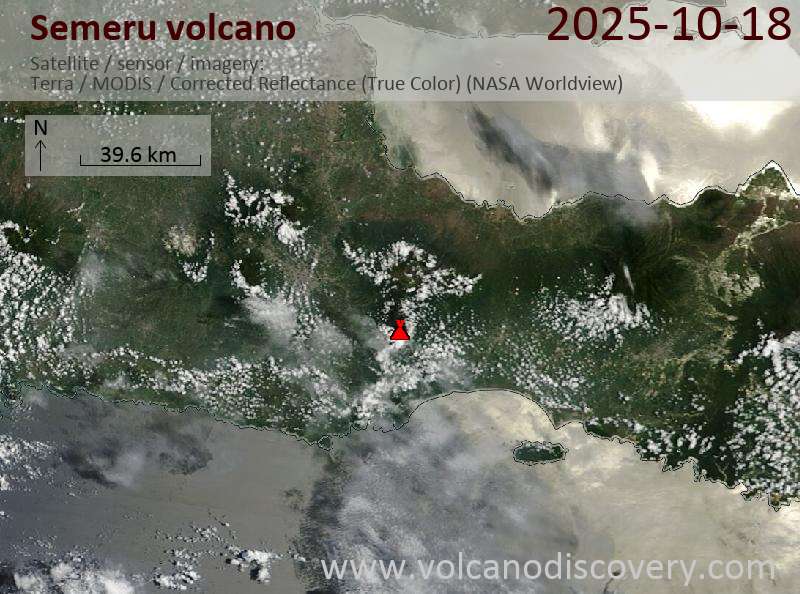 Satellite image of Semeru volcano on 18 Oct 2025