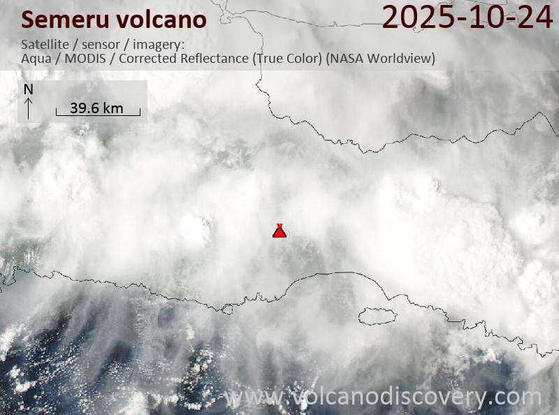 Satellite image of Semeru volcano on 24 Oct 2025
