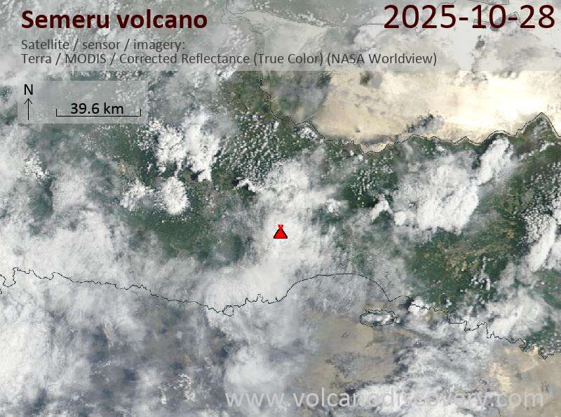 Satellite image of Semeru volcano on 28 Oct 2025