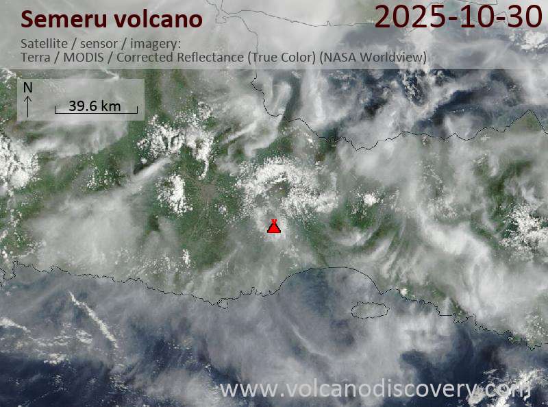 Satellite image of Semeru volcano on 30 Oct 2025