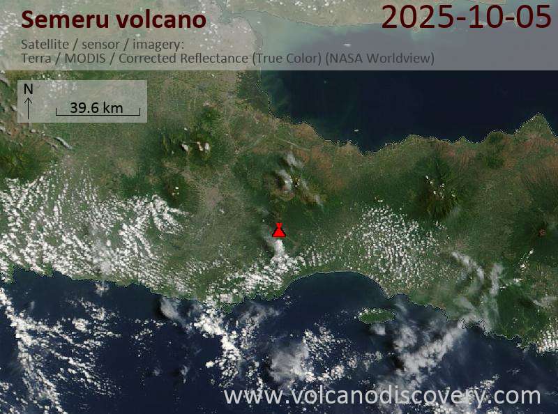 Satellite image of Semeru volcano on  6 Oct 2025