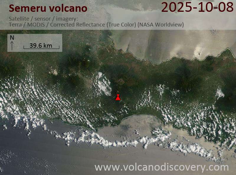 Satellite image of Semeru volcano on  8 Oct 2025