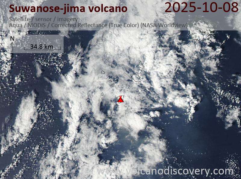 Satellitenbild des Suwanose-jima Vulkans am  8 Oct 2025