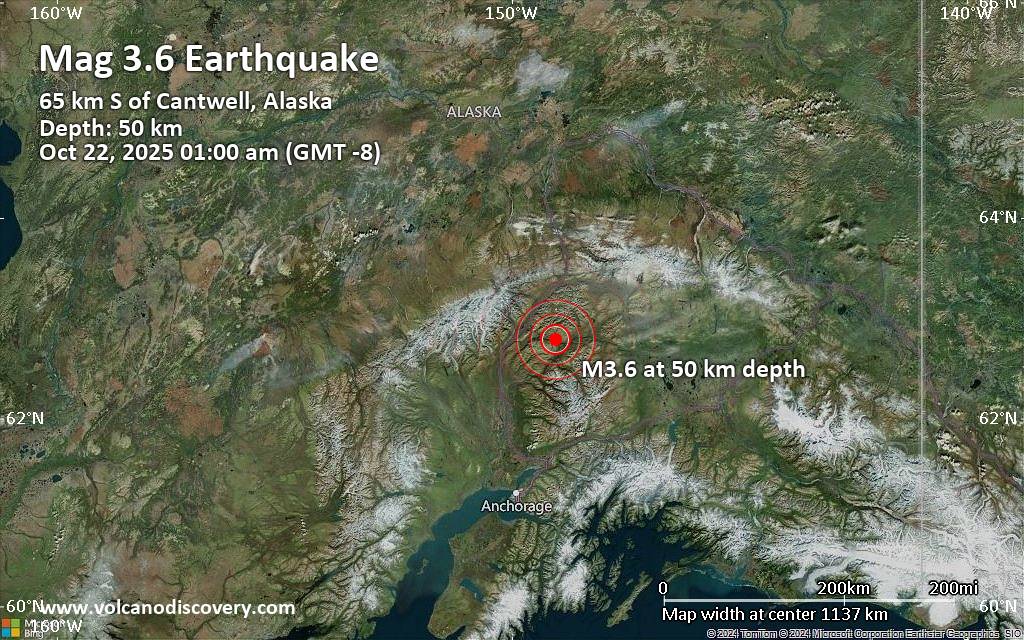 Small 3.6 quake hits near Cantwell, Denali, Alaska, USA