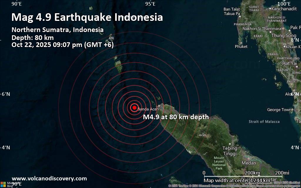 Magnitude 4.9 earthquake strikes near Banda Aceh, Kota Banda Aceh, Nanggroe Aceh Darussalam Province, Indonesia
