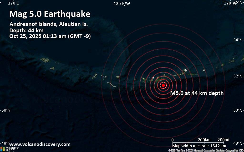 Significant 5.0 quake hits near Adak, Aleutians West, Alaska, USA