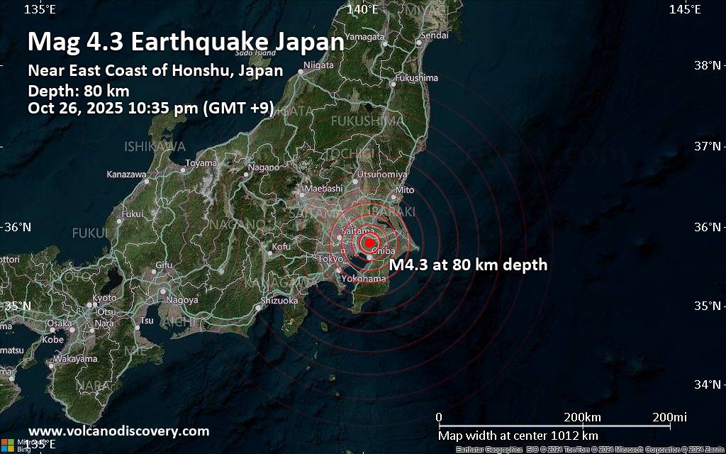 Magnitude 4.3 earthquake strikes near Inzai, Inzai-shi, Chiba, Japan