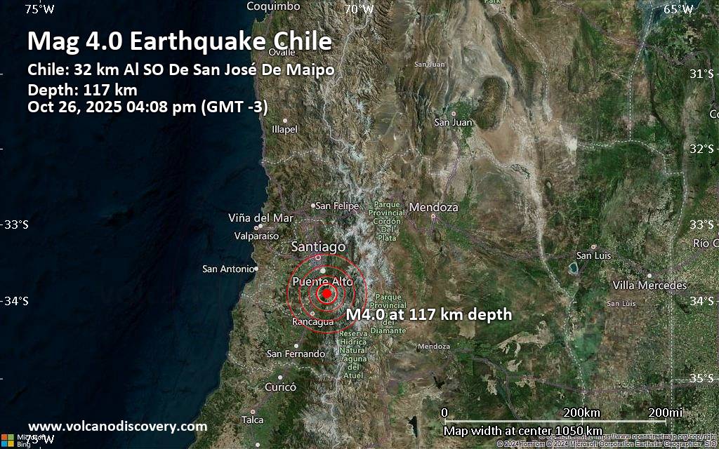 Magnitude 4.0 earthquake strikes near Rancagua, Provincia de Cachapoal, Region del Libertador General Bernardo O'Higgins, Chile