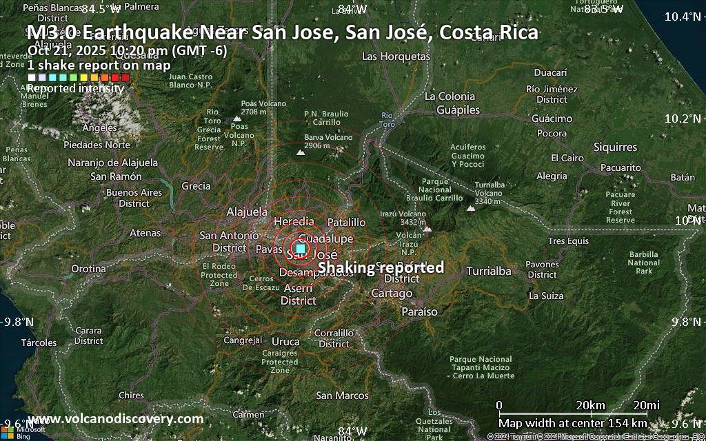 Seismic-like event, possible earthquake, reported few minutes ago near San Jose, San José, Costa Rica
