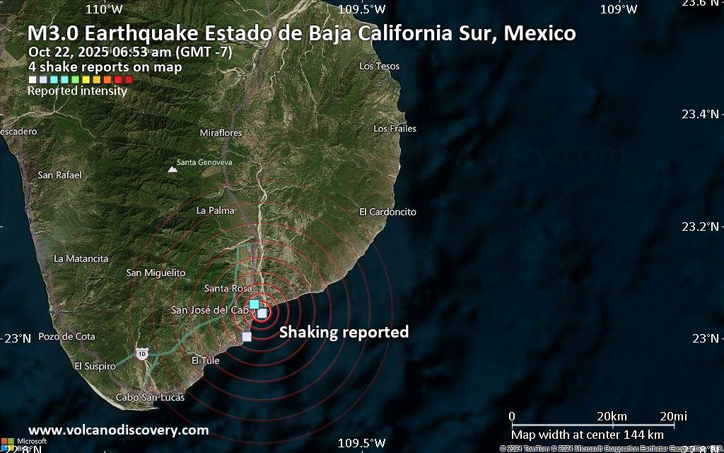Seismic-like event, possible earthquake, reported few minutes ago near San Jose del Cabo, Baja California Sur, Mexico