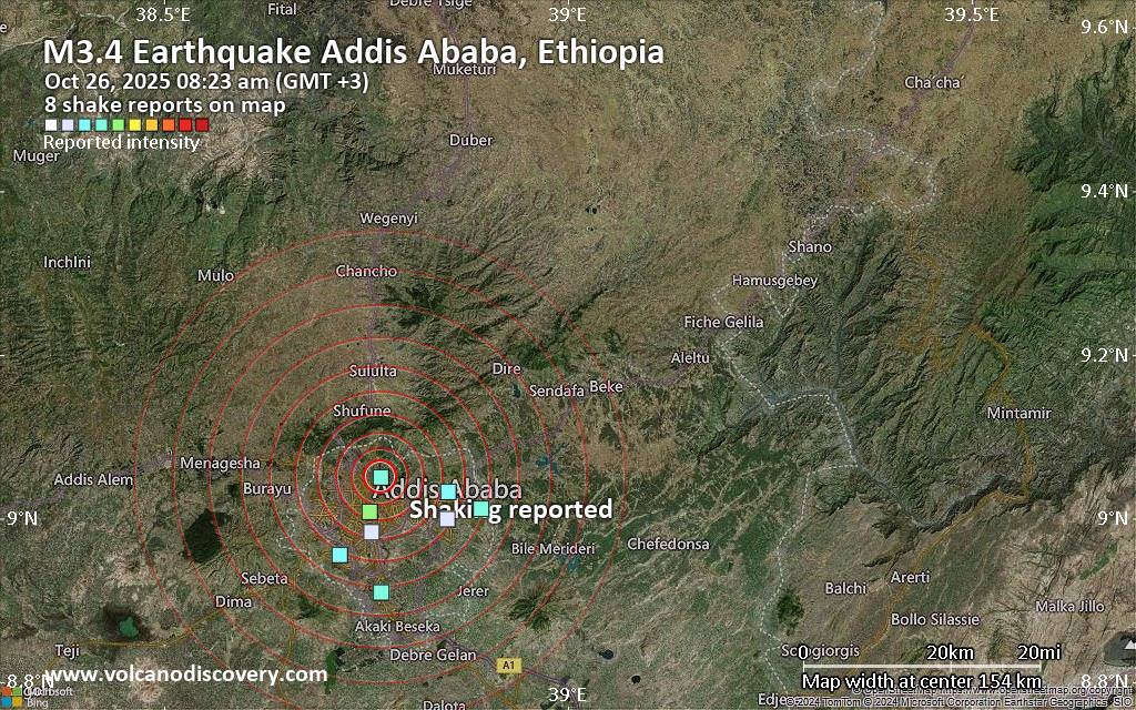 Seismic-like event, possible earthquake, reported few minutes ago near Addis Ababa, Addis Ababa, Ethiopia