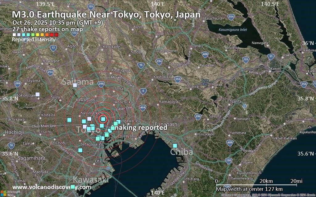 Seismic-like event, possible earthquake, reported few minutes ago near Tokyo, Tokyo, Japan