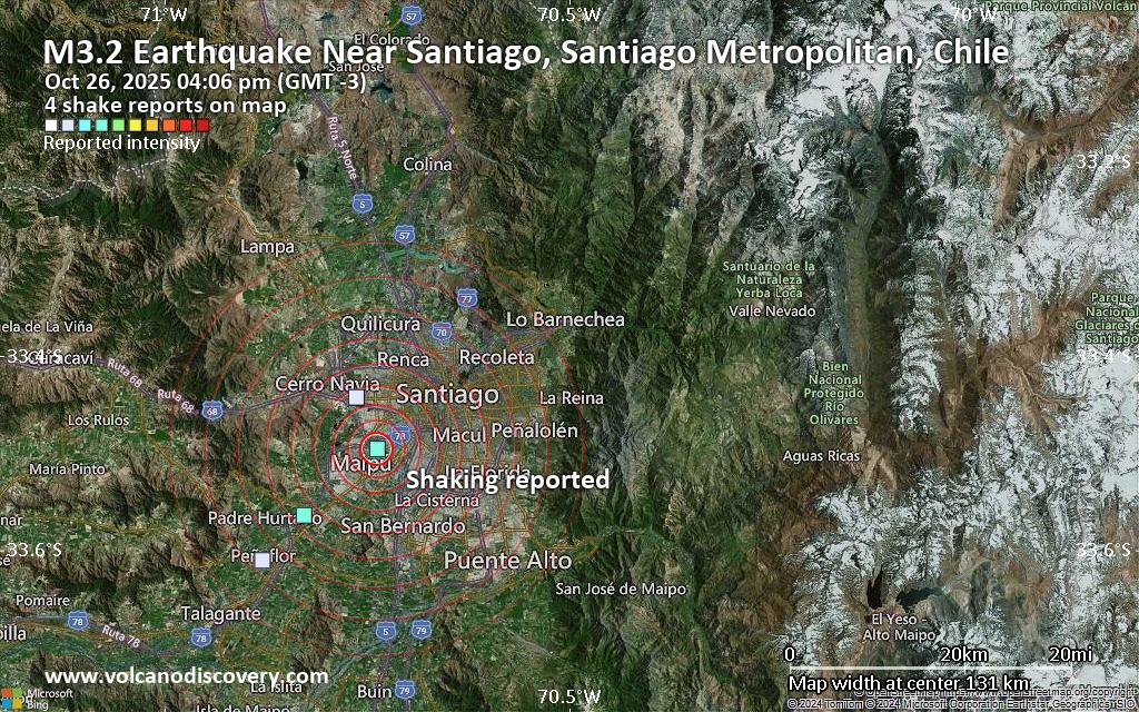 Seismic-like event, possible earthquake, reported few minutes ago near Santiago, Santiago Metropolitan, Chile