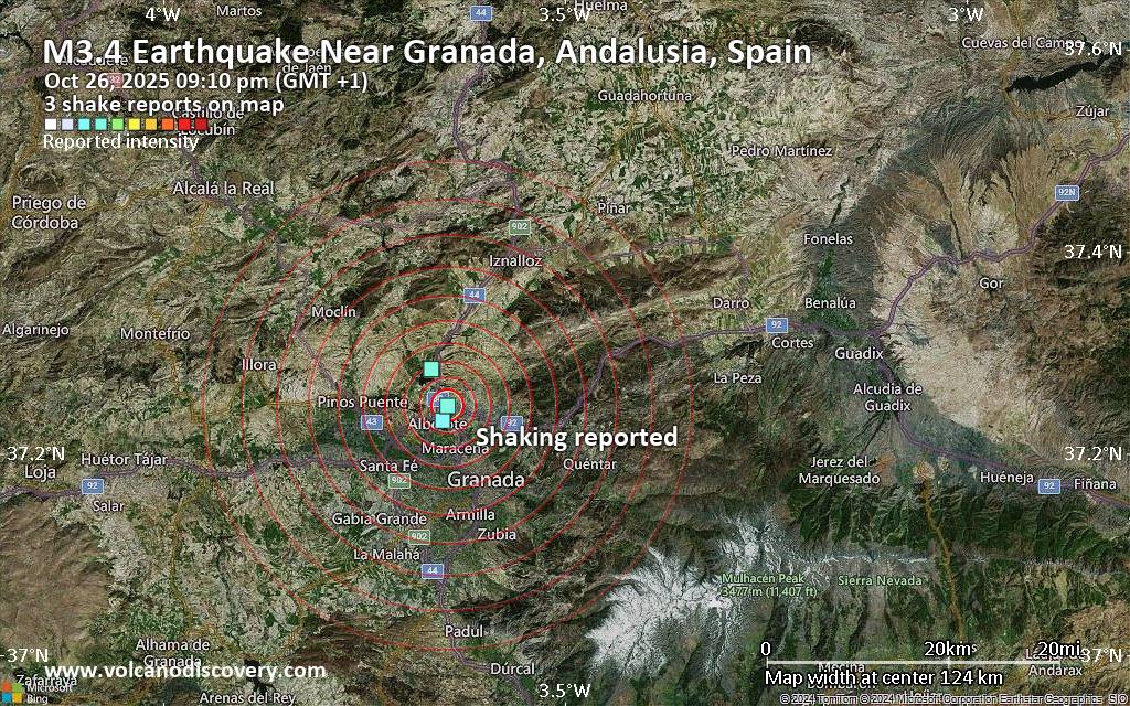 Seismic-like event, possible earthquake, reported few minutes ago near Granada, Andalusia, Spain