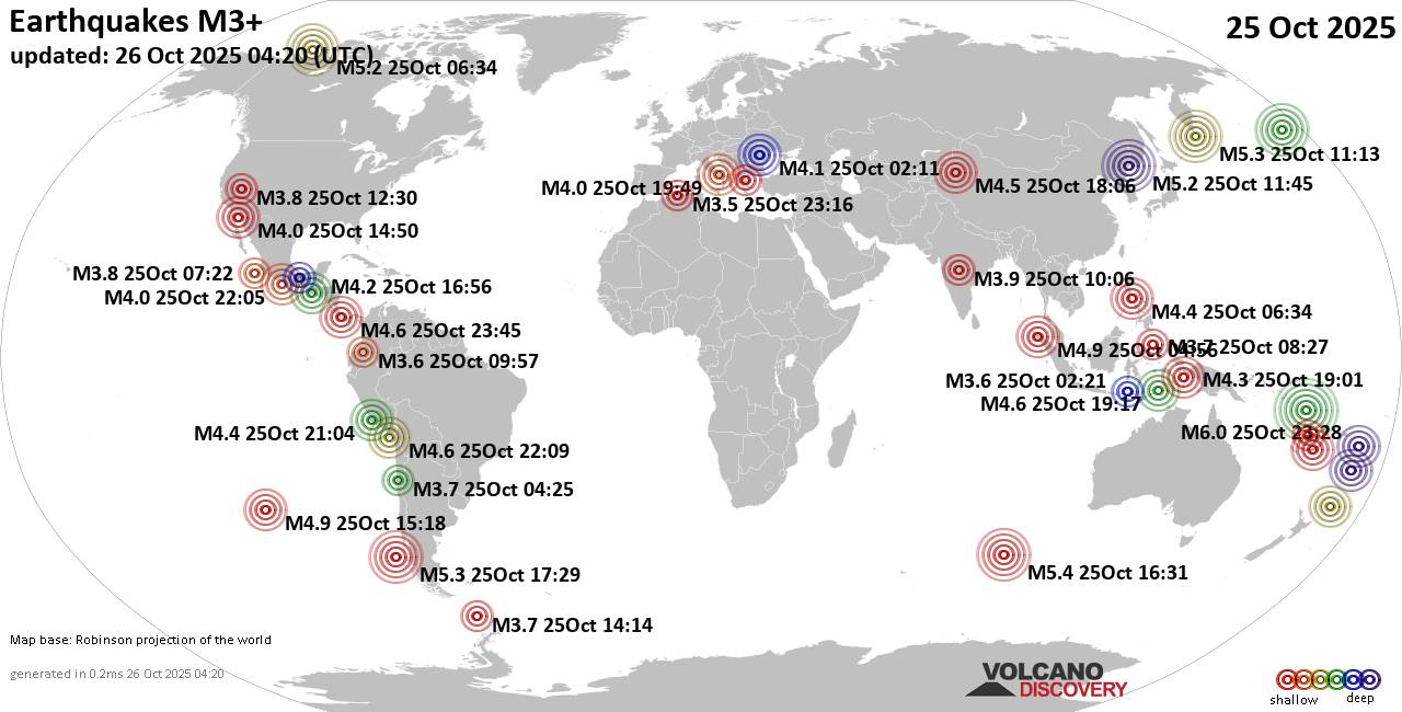 World Earthquake Report for Saturday, 25 October 2025