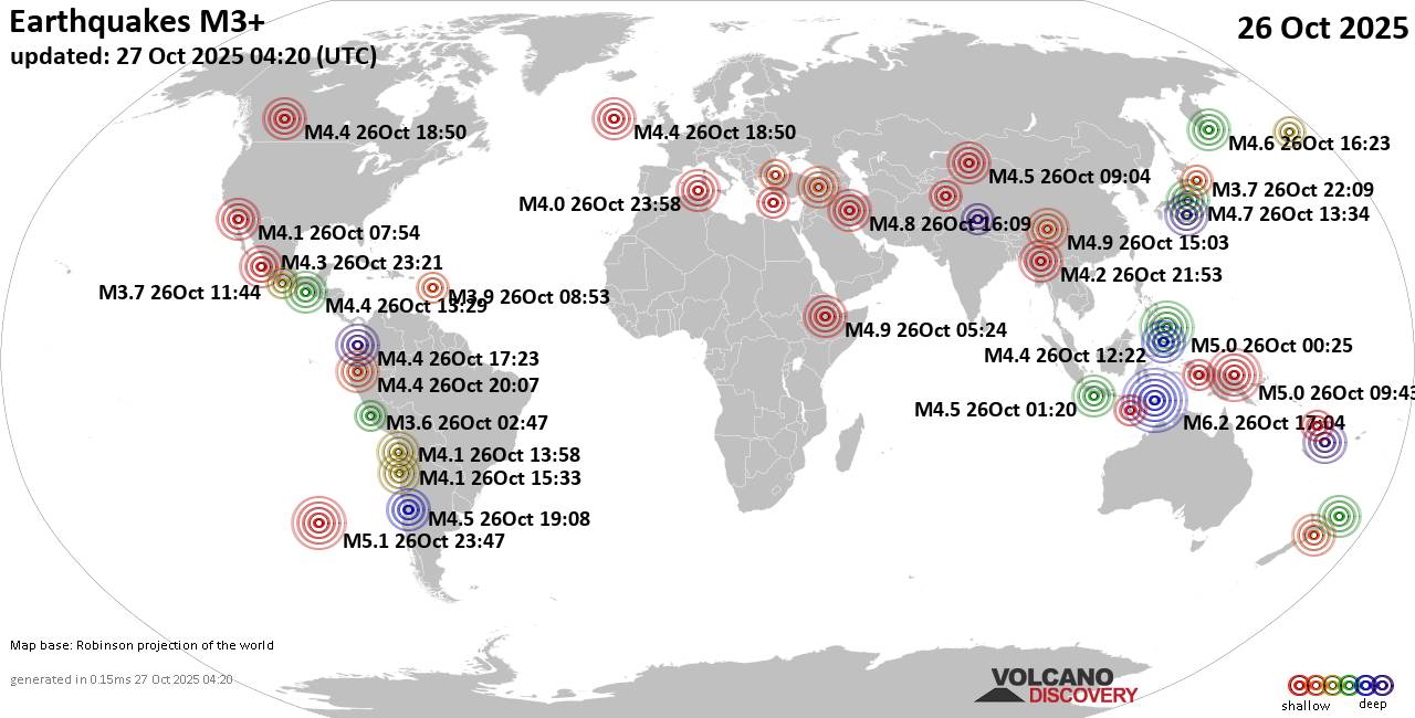 World Earthquake Report for Sunday, 26 October 2025