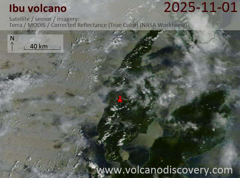 Satellite image of Ibu volcano on  1 Nov 2025