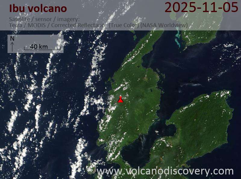 Satellitenbild des Ibu Vulkans am  5 Nov 2025