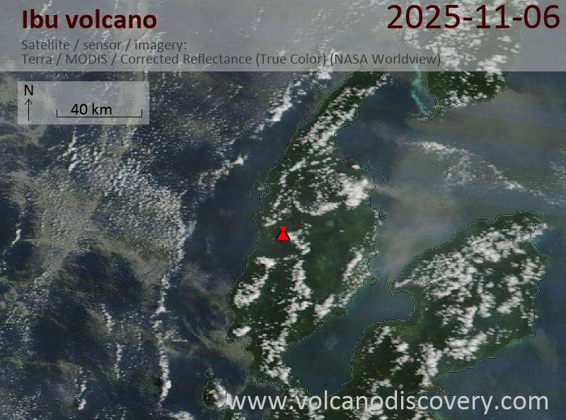Satellite image of Ibu volcano on  6 Nov 2025