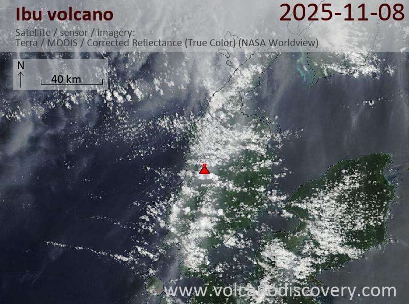Satellite image of Ibu volcano on  8 Nov 2025