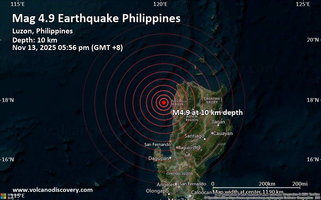 Magnitude 4.9 earthquake strikes near Vigan, Ilocos Sur, Ilocos, Philippines