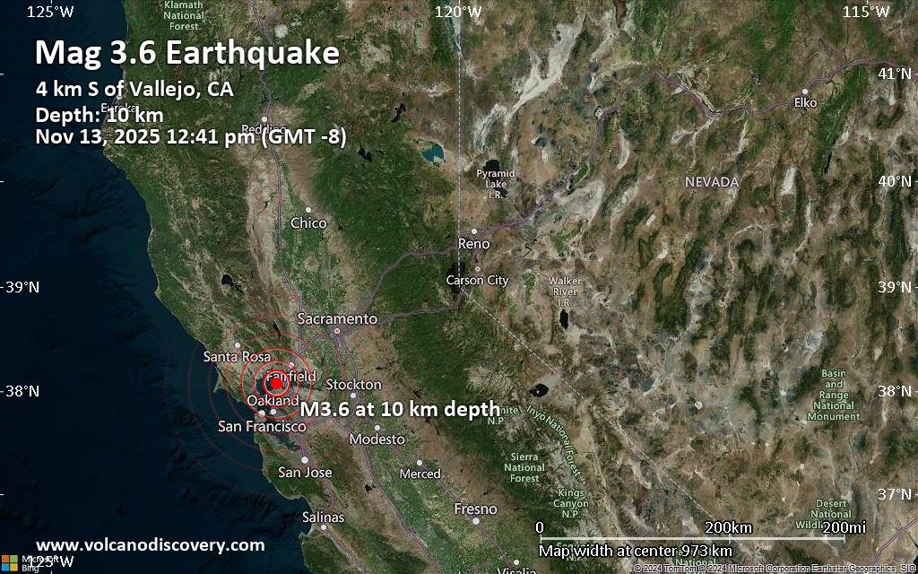 Small magnitude 3.6 quake hits 2 miles southeast of Vallejo, California, United States around noon