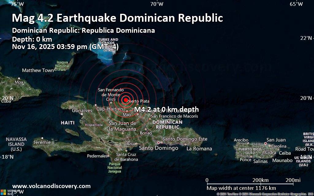 Moderate 4.2 quake hits near Puerto Plata, Dominican Republic