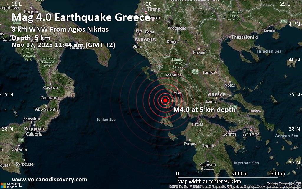 Moderate 4.0 quake hits near Preveza, Préveza, Epirus, Greece