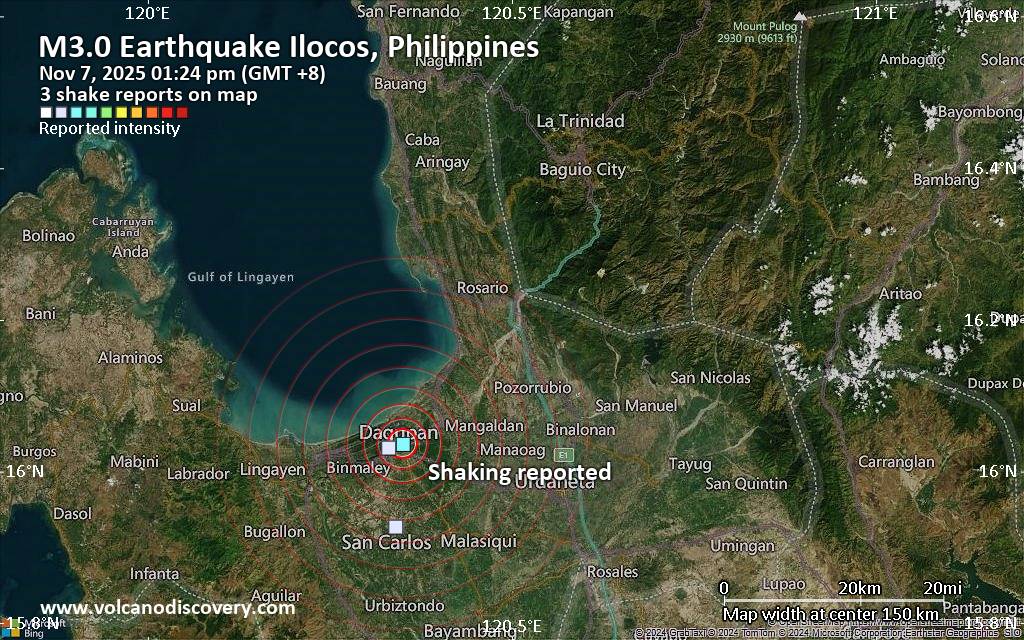 Seismic-like event, possible earthquake, reported few minutes ago near Dagupan, Ilocos, Philippines