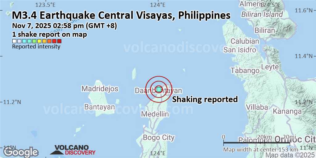 Seismic-like event, possible earthquake, reported few minutes ago near Cebu City, Central Visayas, Philippines